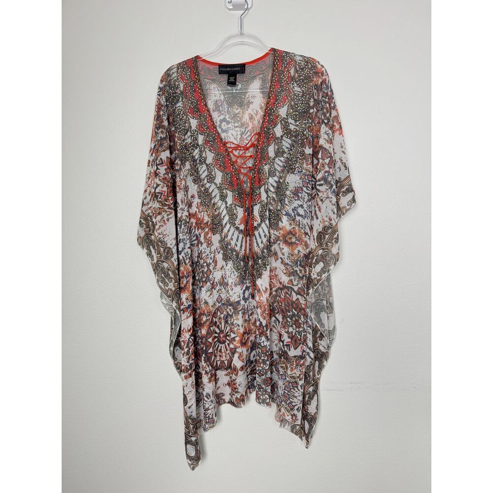 Satin Crystal Kimono Kaftan OS Camilla Rhinestone Resort Swim Colleen Lopez - Picture 3 of 16